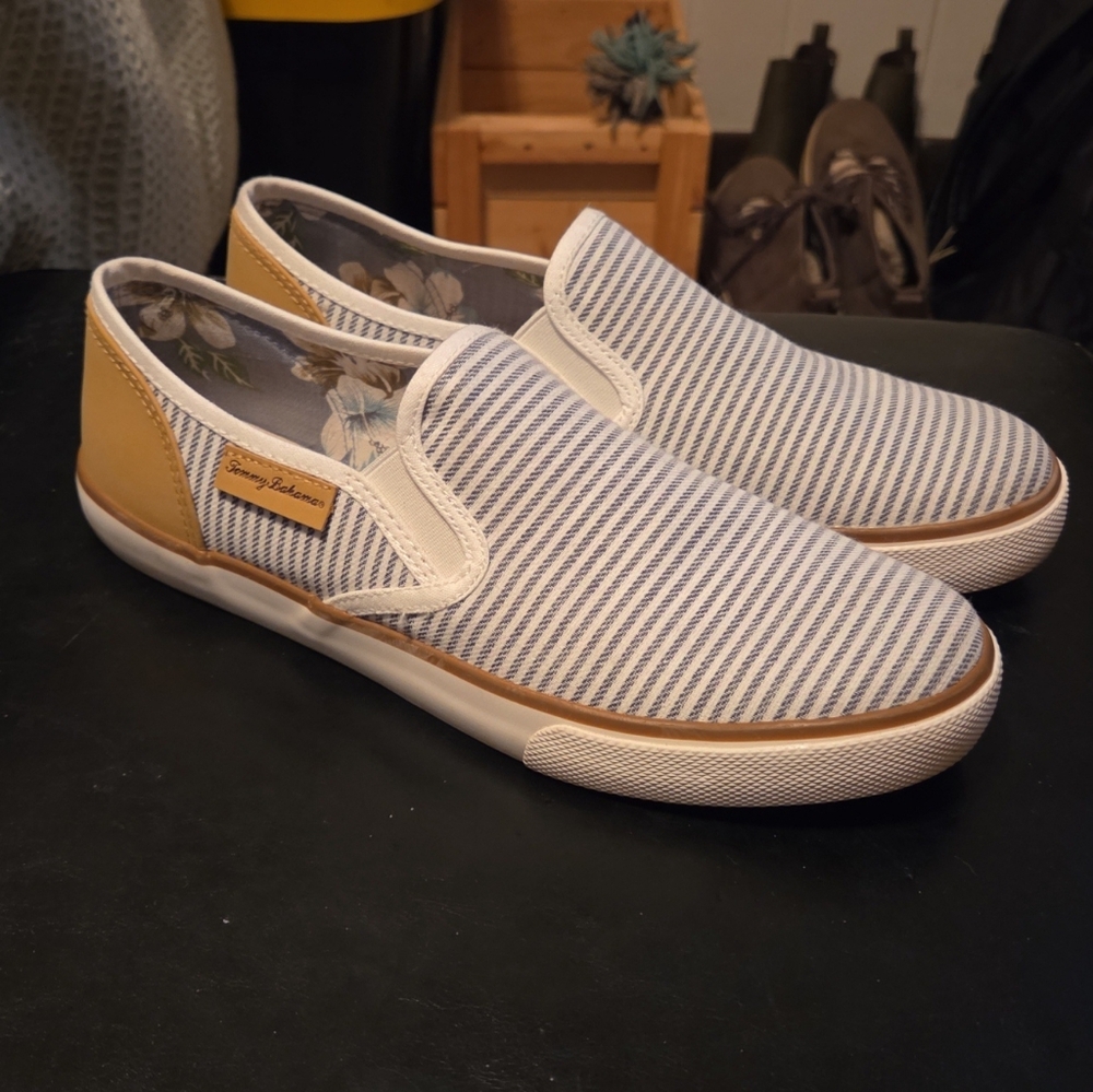 Striped Slip-On Shoes - Blue and White